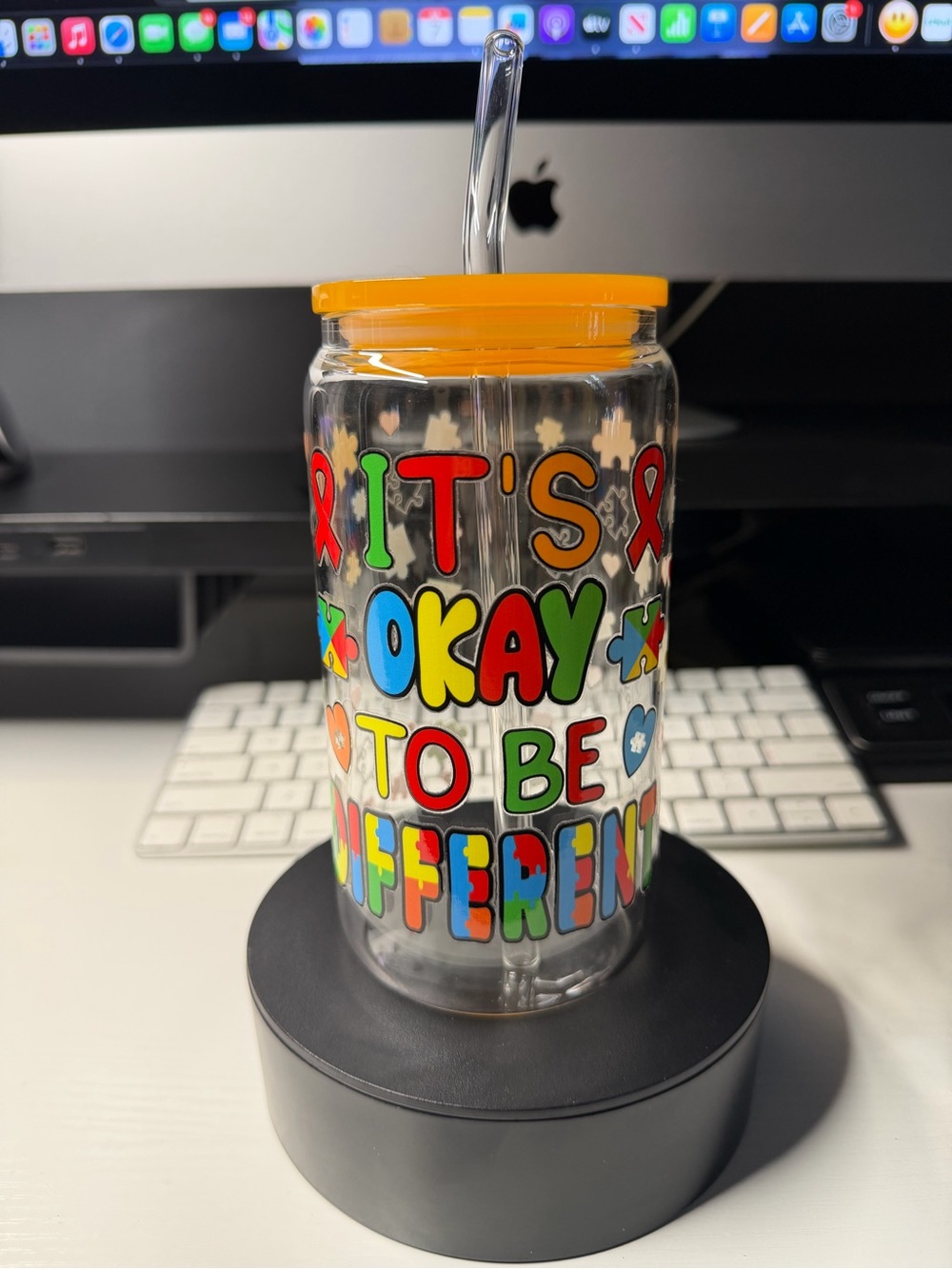 Bright Colorful 'It's Okay To Be Different' Glass Tumbler.